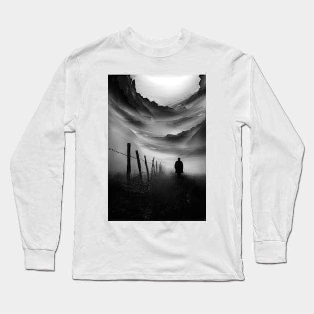 Going Nowhere Black and White Abstract Illustration Long Sleeve T-Shirt by stohitro